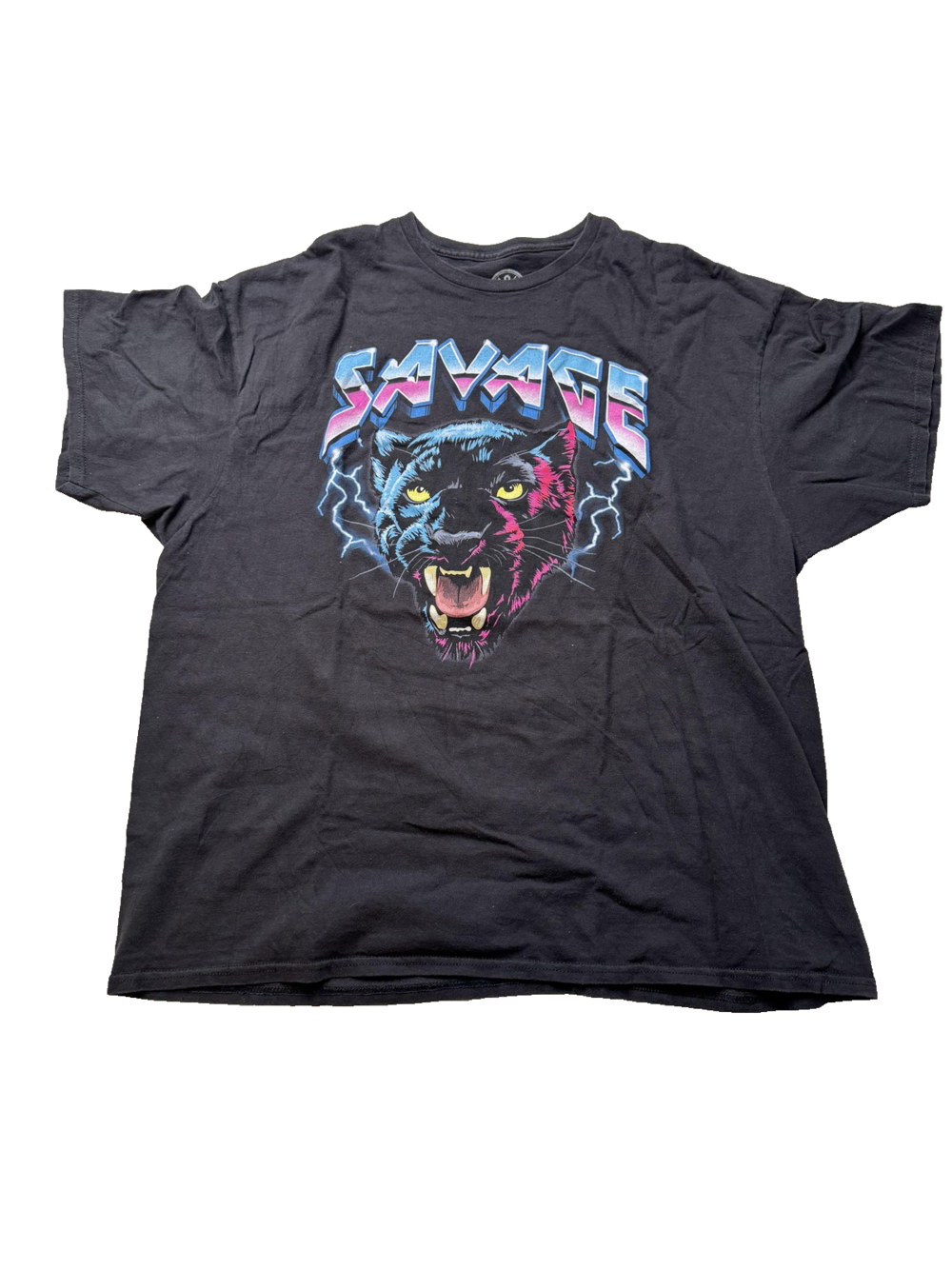 DOM Savage Shirt Mens 2XL Black Panther Graphic Tee T-Shirt Neon Retro 80s Style